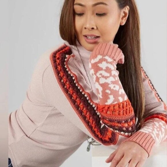 Free People Switch It Up Long Sleeve Thermal Top Ballet Pink Henley Medium NWT - Picture 1 of 15